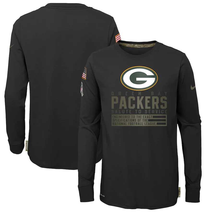 Nike Green Bay Packers Youth Black Salute to Service Long Sleeve TShirt